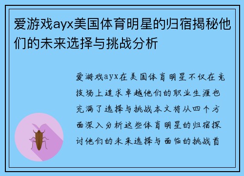 爱游戏ayx美国体育明星的归宿揭秘他们的未来选择与挑战分析